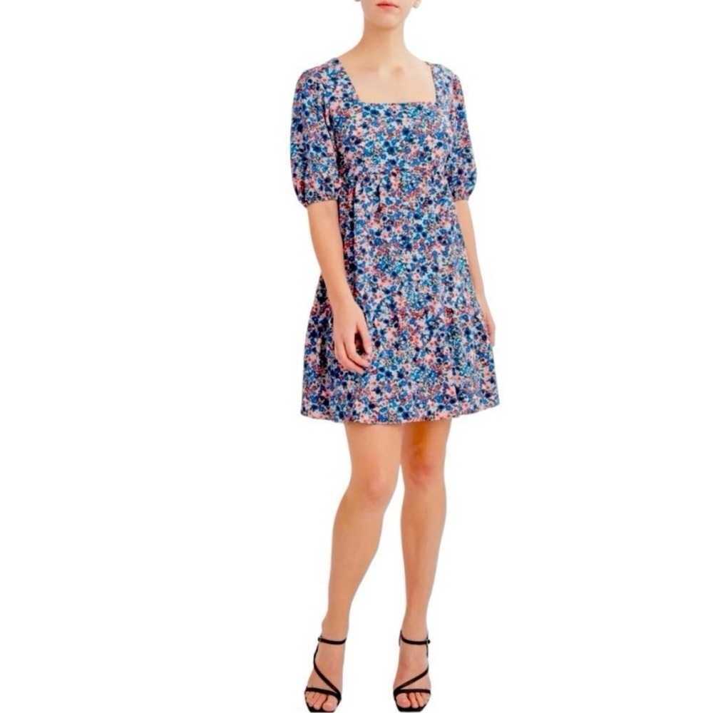 BCBG Paris Floral Tie-Back Lined Babydoll Mini Dress Large